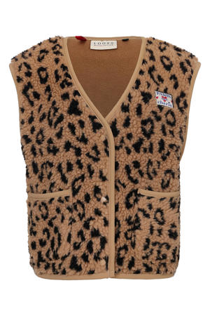 teddy gilet met panterprint bruin