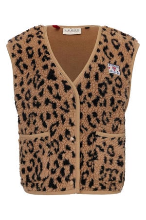 teddy gilet met panterprint bruin