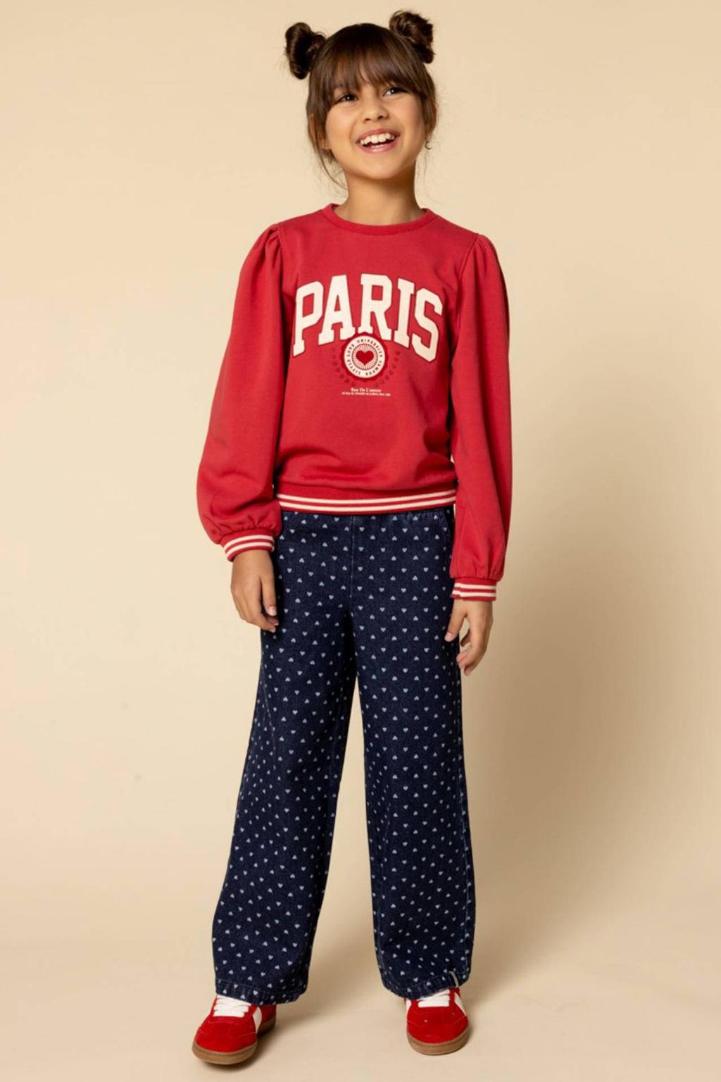 Dark blue denim meisjes LOOXS little wide leg jeans dark blue van denim met hartjesprint