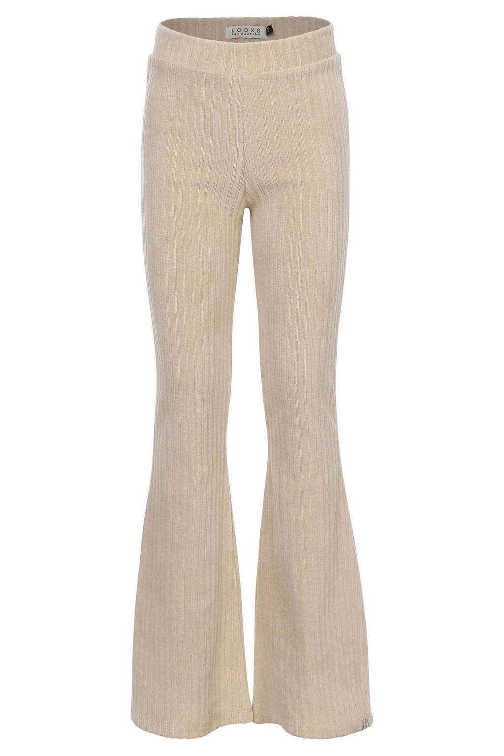 Beige meisjes LOOXS little fluwelen flared casual broek met regular waist en elastische tailleband
