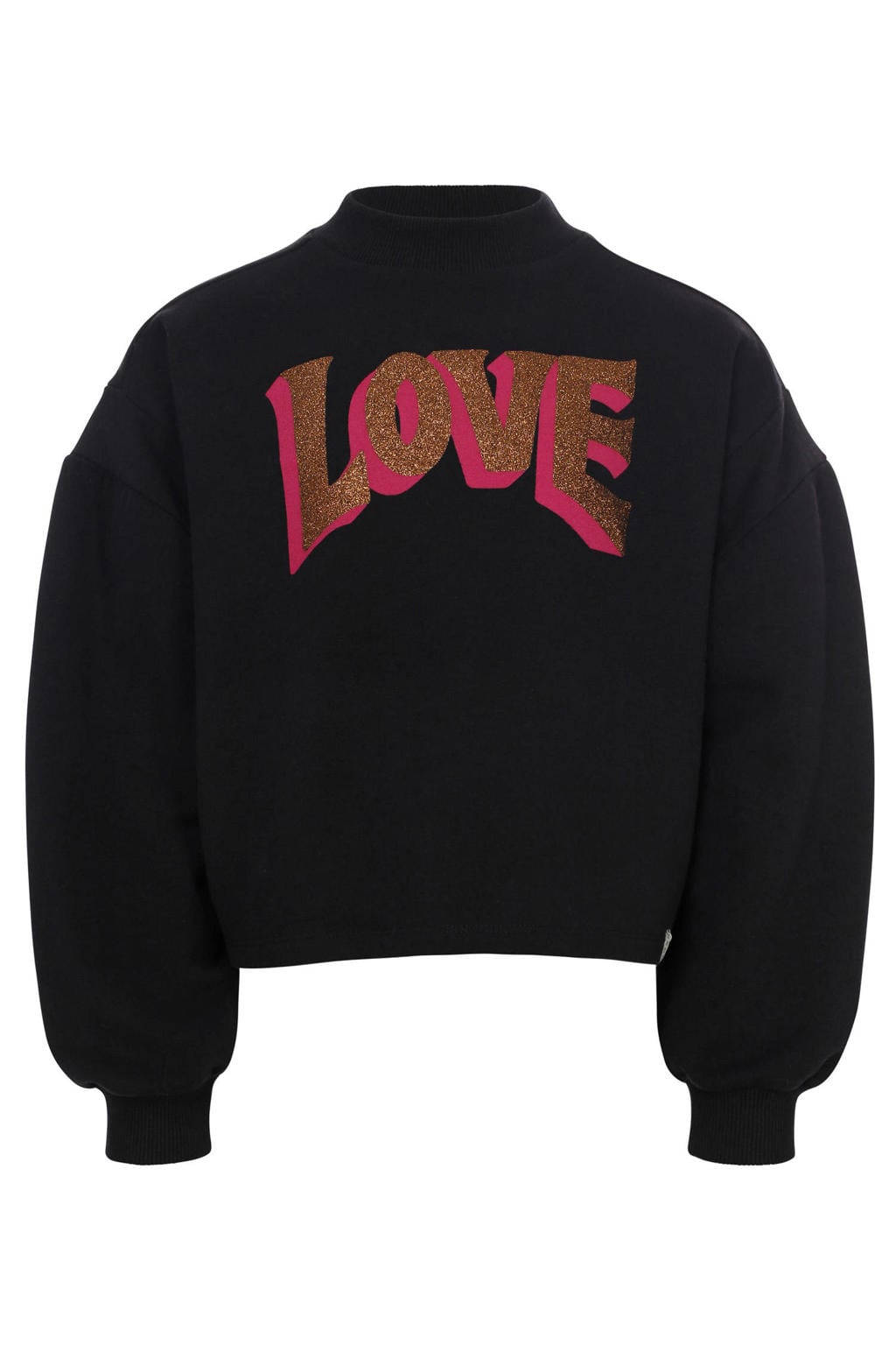 Zwarte meisjes LOOXS little sweater van stretchkatoen met tekst print, lange mouwen en ronde hals