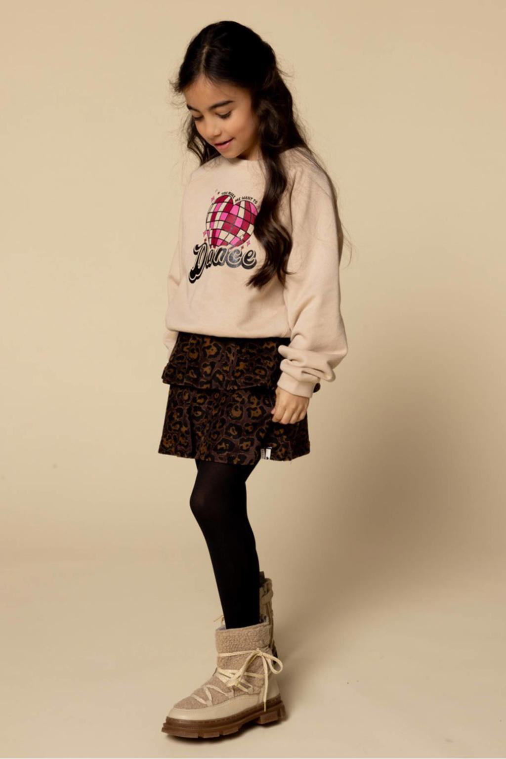 Bruine meisjes LOOXS little fluwelen strokenrok met panterprint voorzien van