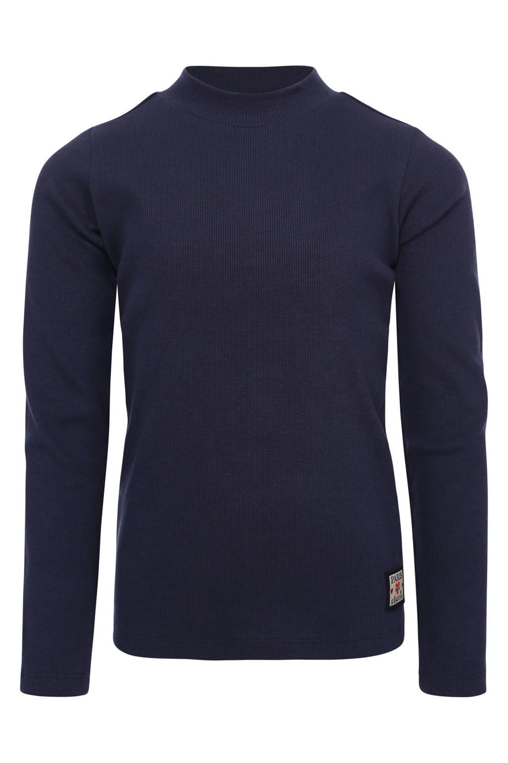 Donkerblauwe meisjes LOOXS little longsleeve rib gebreid van katoen met effen, lange mouwen en opstaande kraag