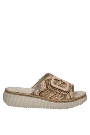raffia slippers beige