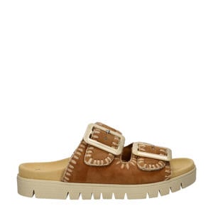 suède slippers cognac