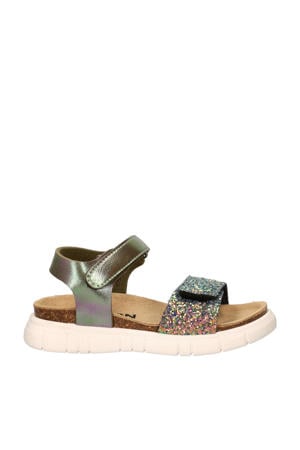 leren sandalen met glitters zilver multi
