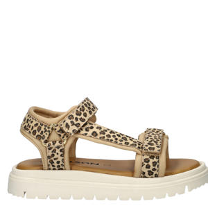 leren sandalen met panterprint beige/zwart