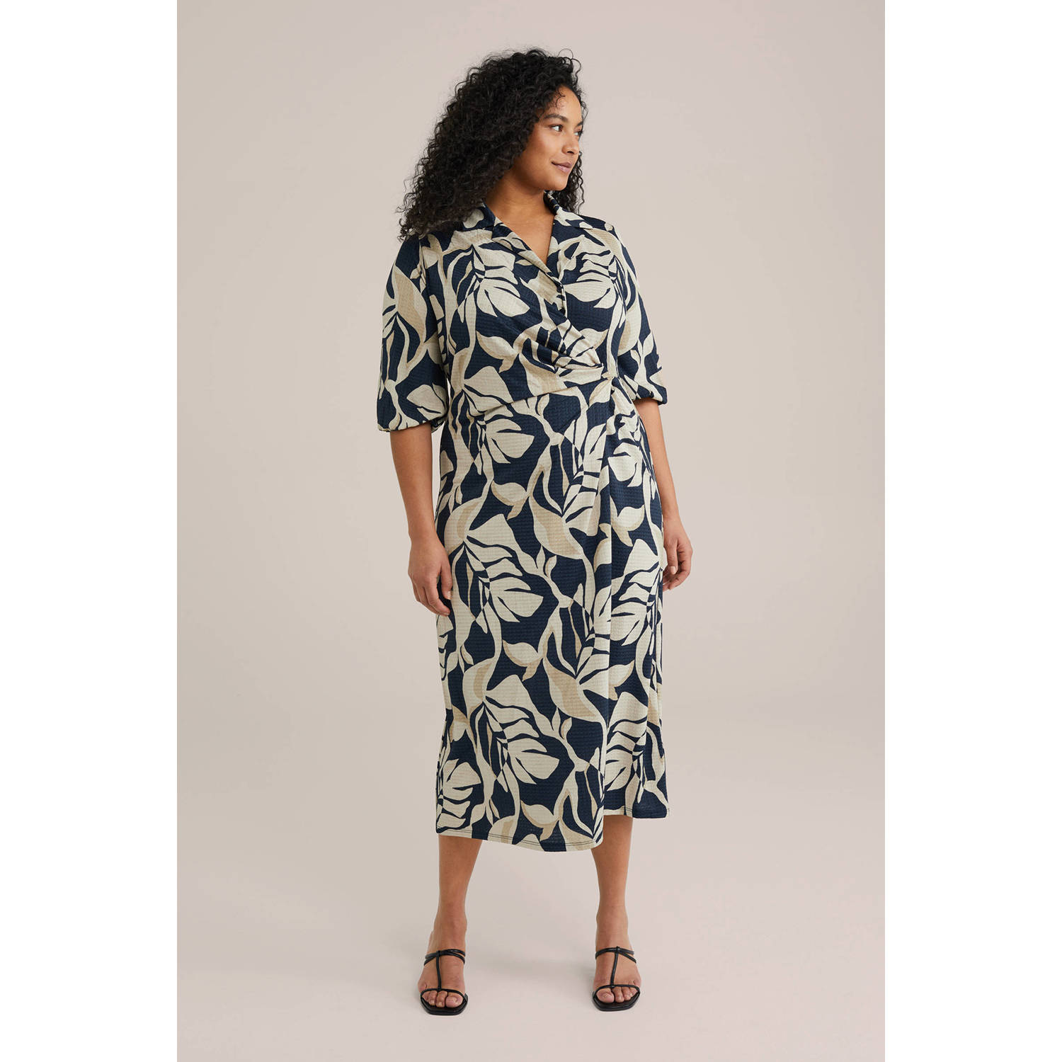 WE Fashion Curve zomerjurk donkerblauw