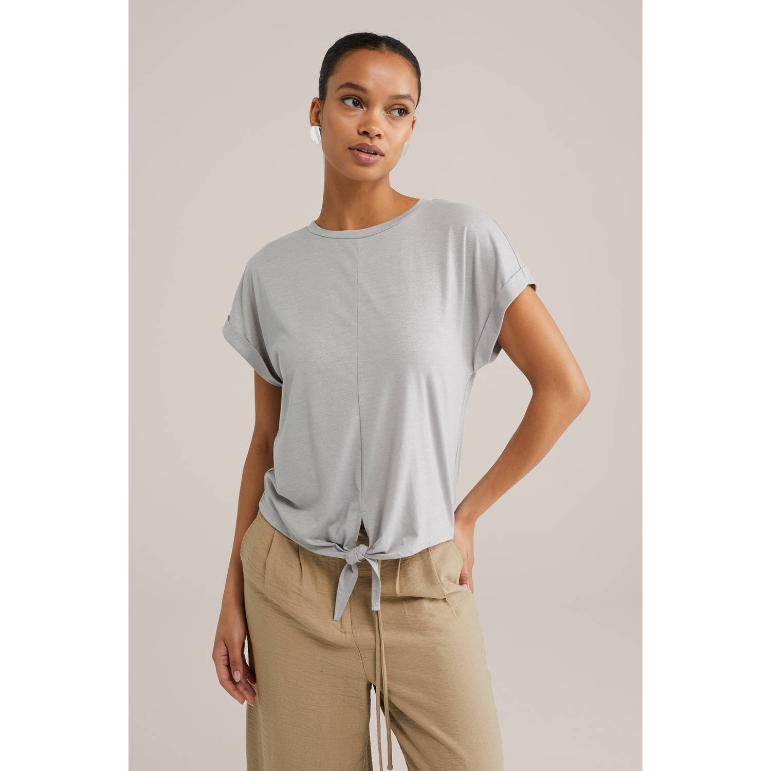 WE Fashion linnen top lichtgrijs