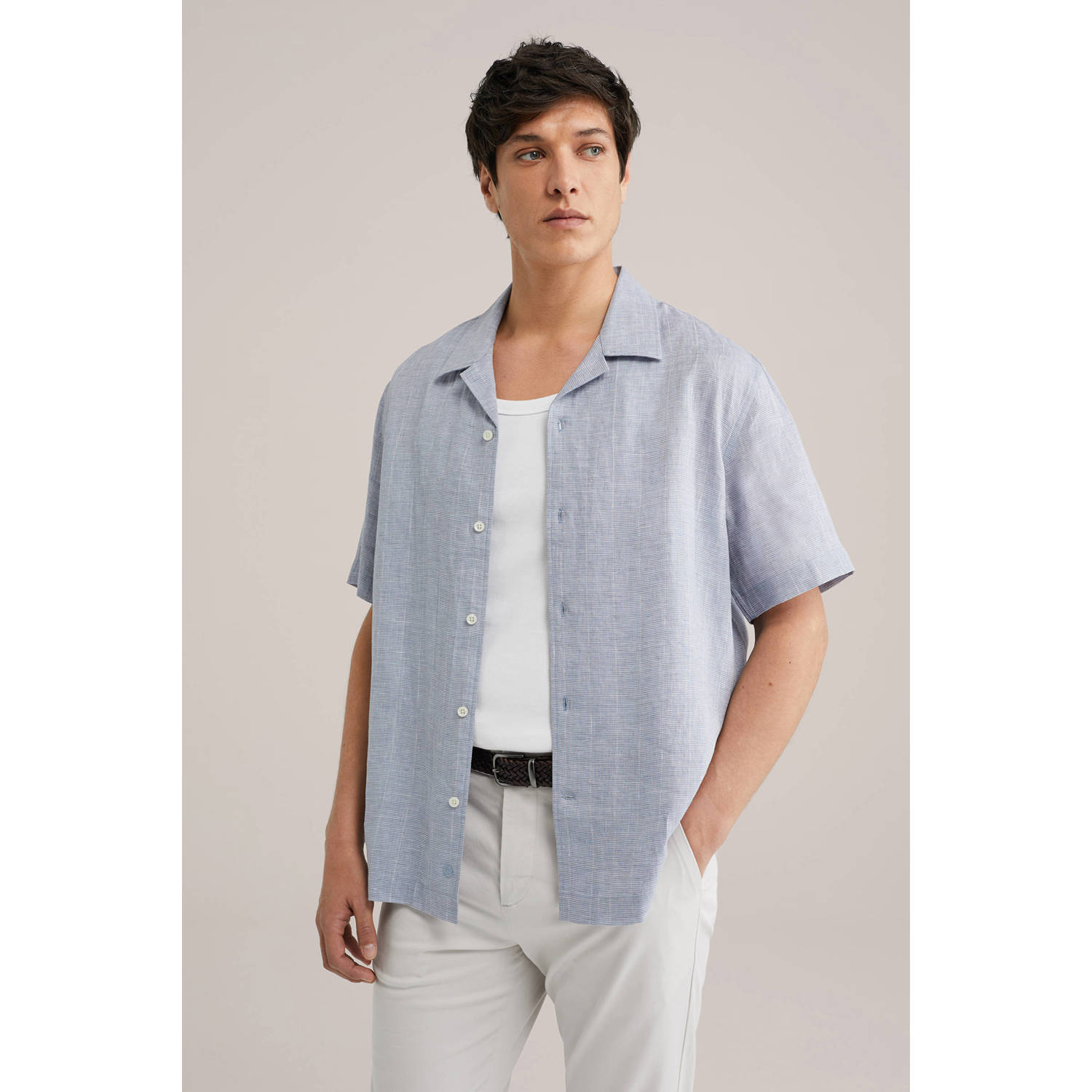 WE Fashion linnen casual overhemd lichtblauw