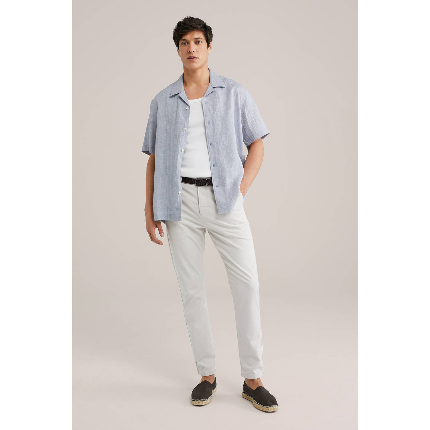 WE Fashion linnen casual overhemd lichtblauw