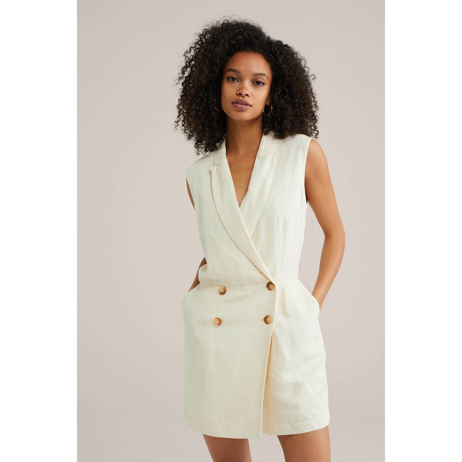 WE Fashion linnen ecru straight playsuit