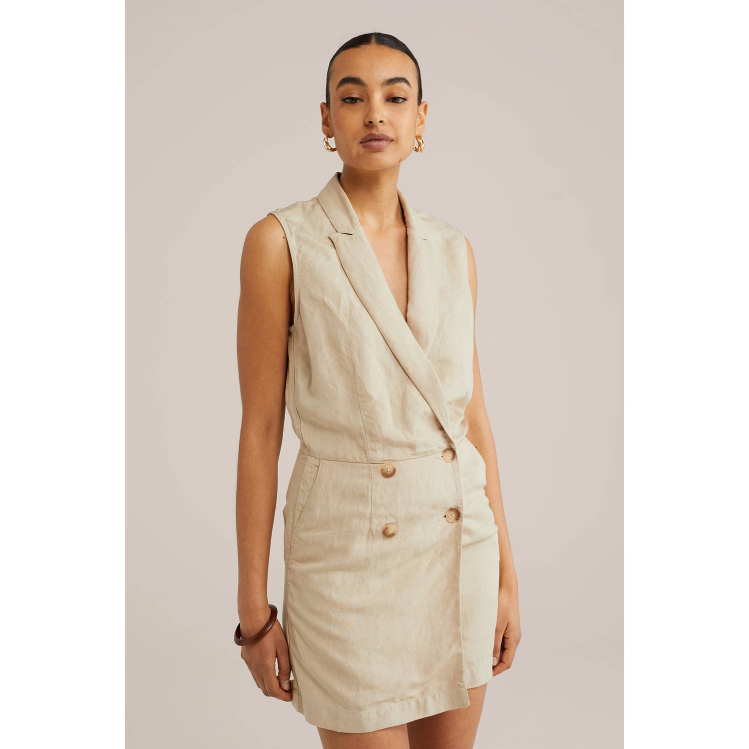 WE Fashion linnen beige straight playsuit
