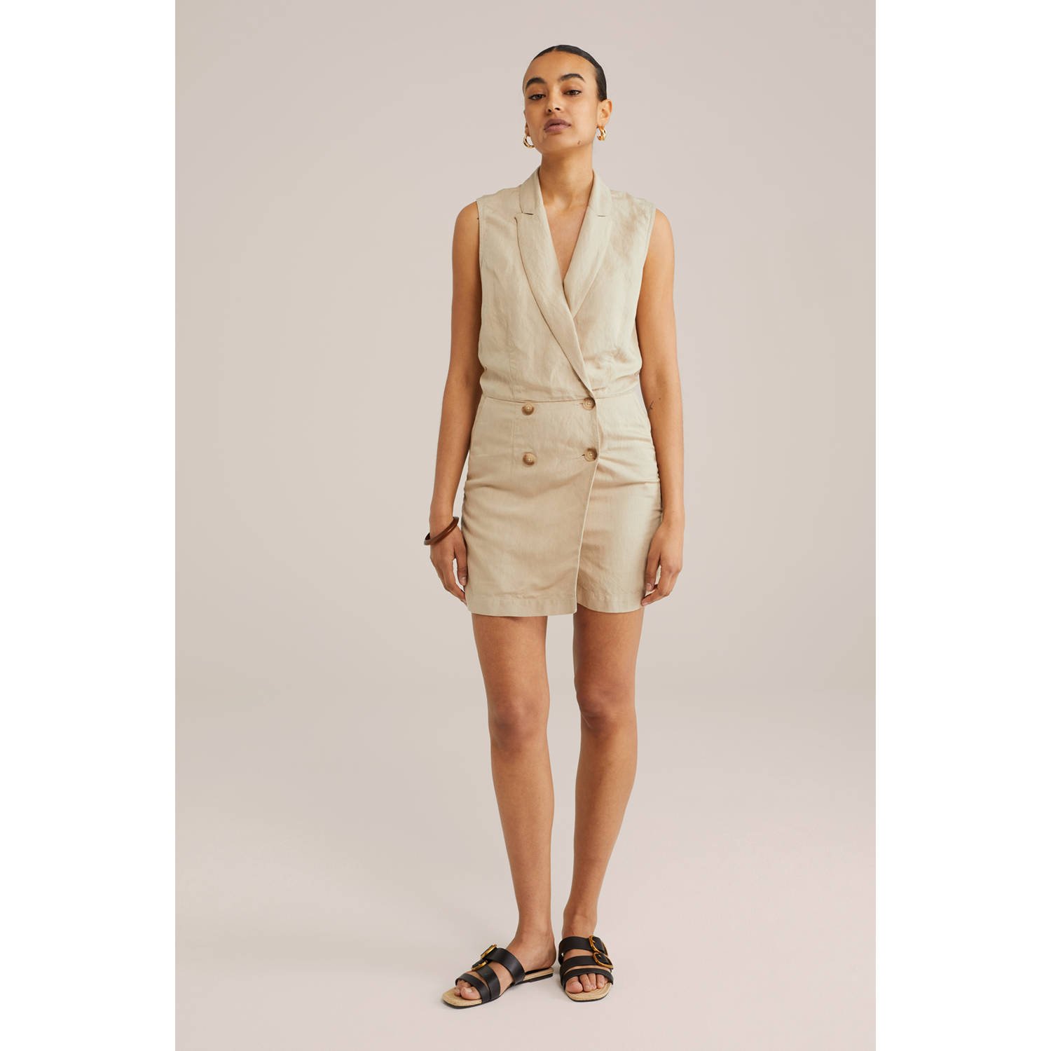 WE Fashion linnen beige straight playsuit