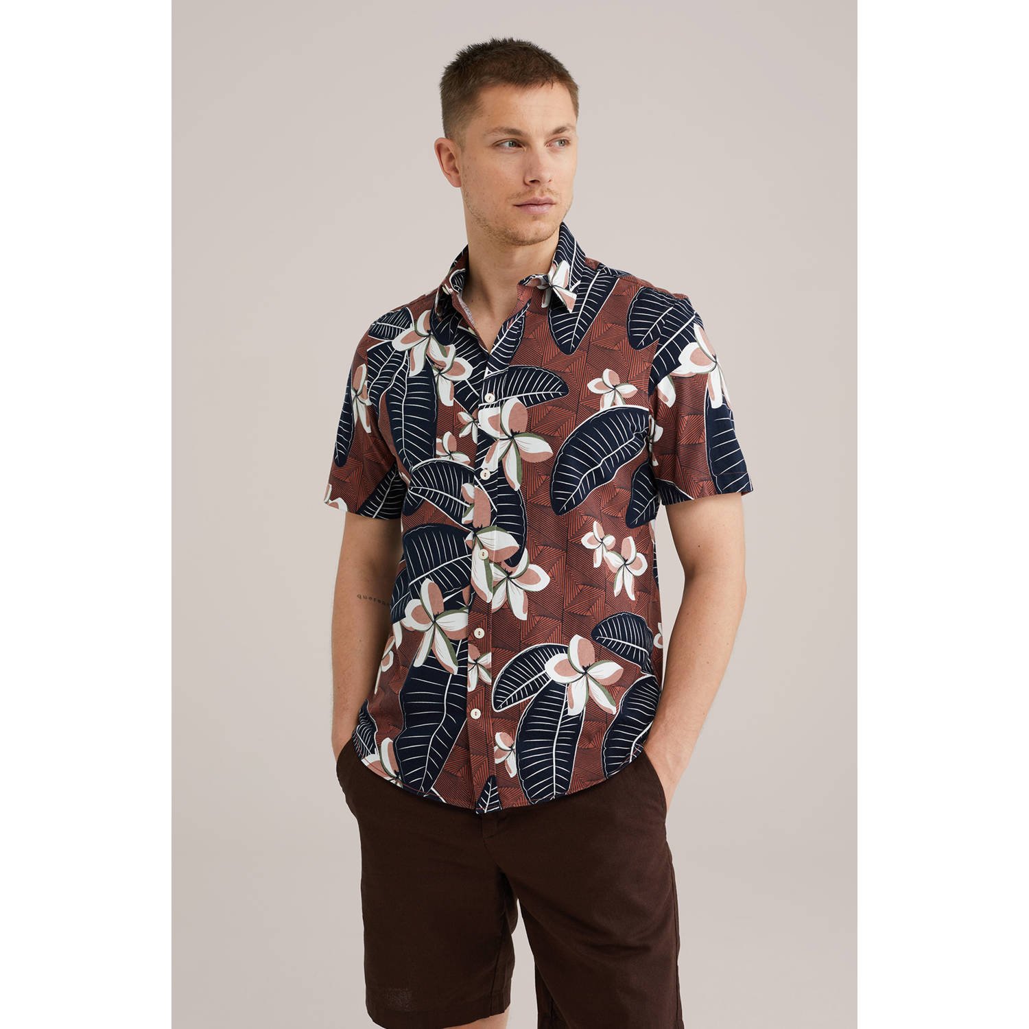 WE Fashion casual overhemd roodbruin
