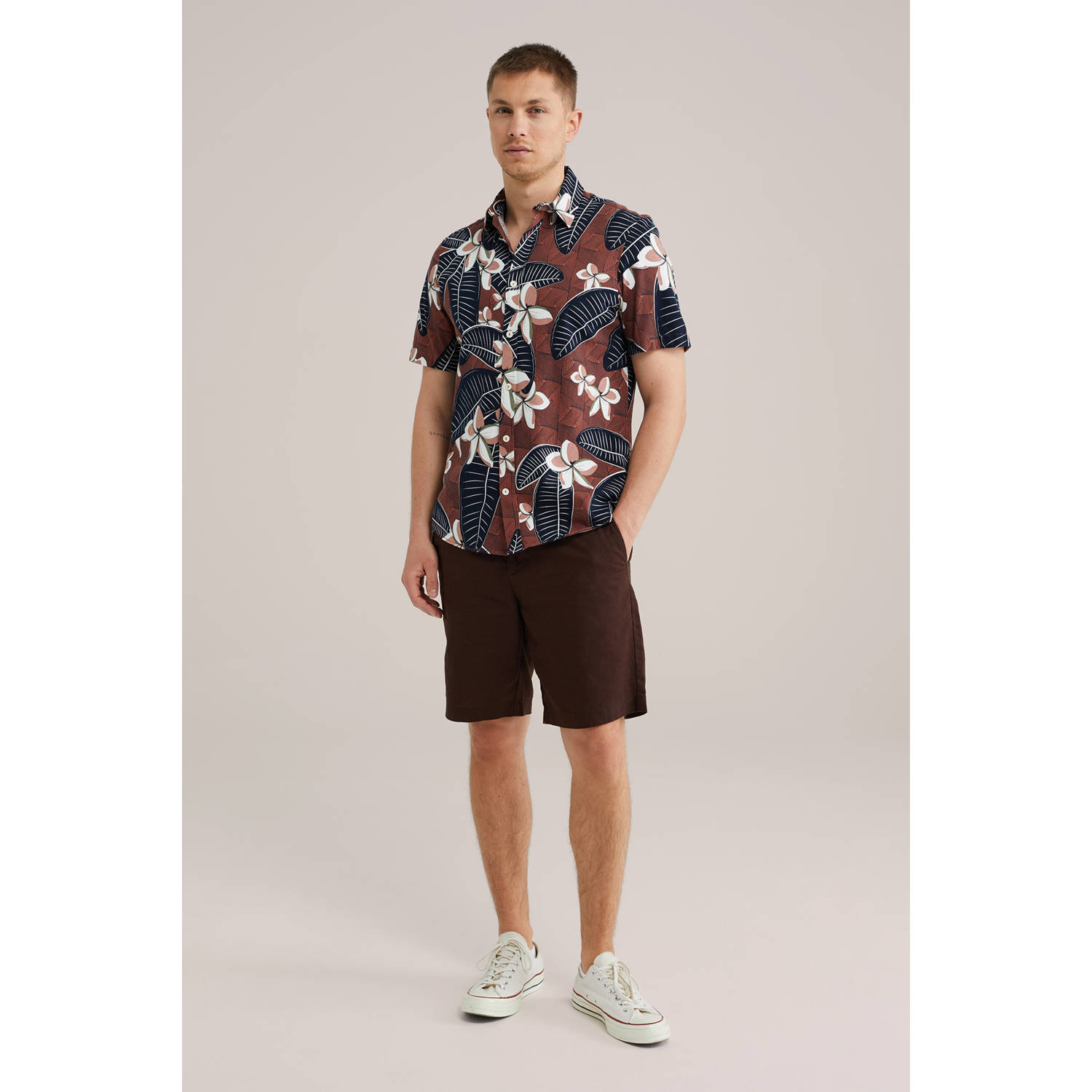 WE Fashion casual overhemd roodbruin