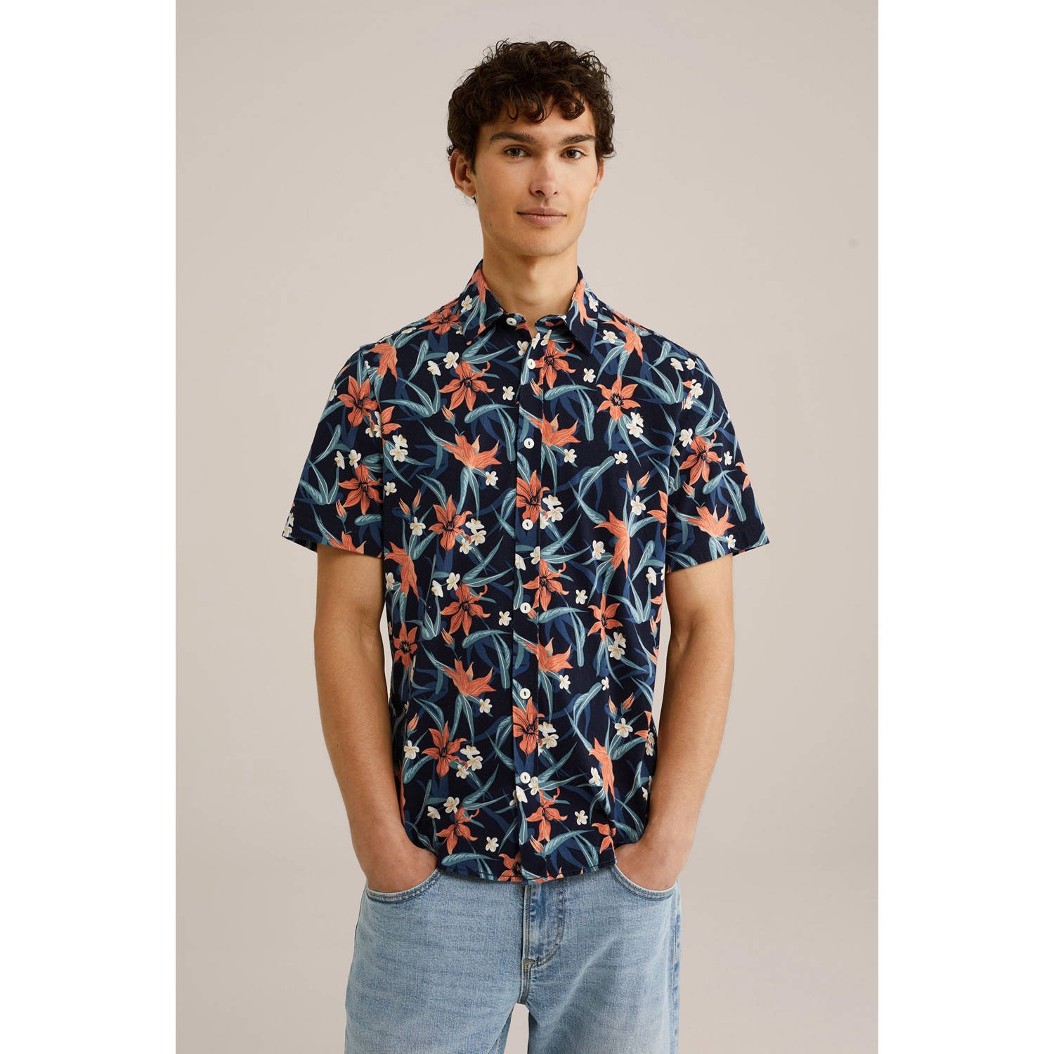 WE Fashion casual overhemd donkerblauw