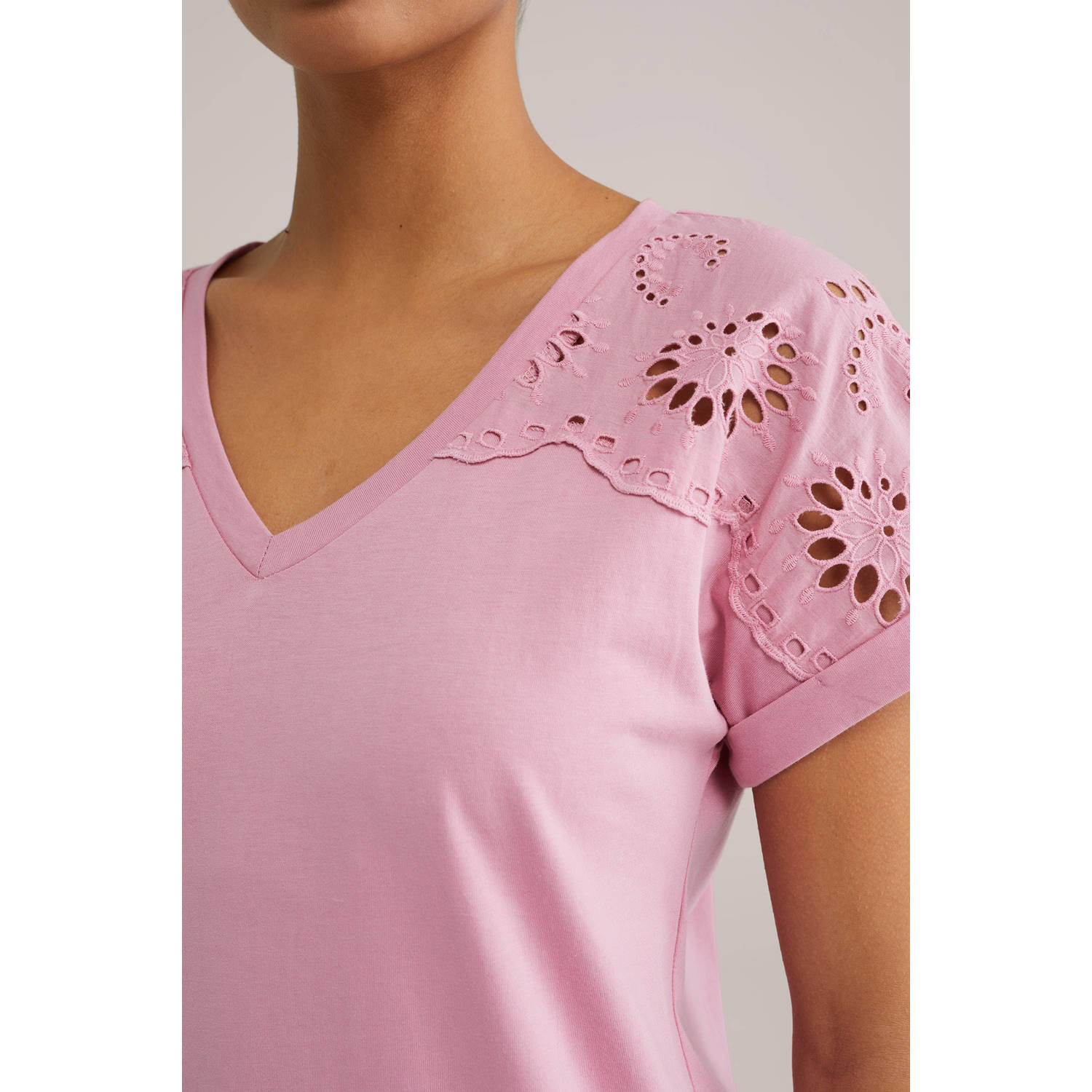 WE Fashion top roze broderie