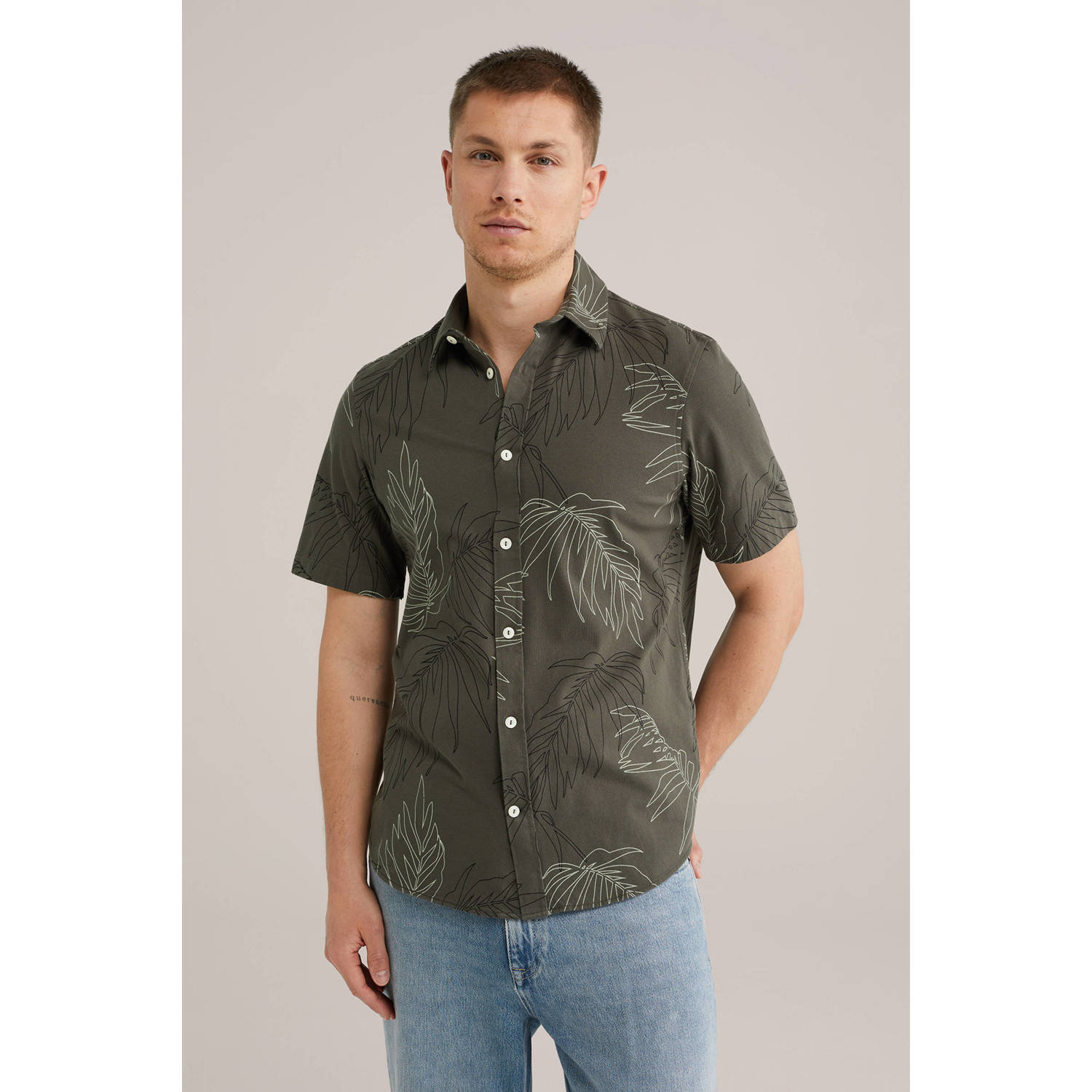 WE Fashion casual overhemd donkergroen