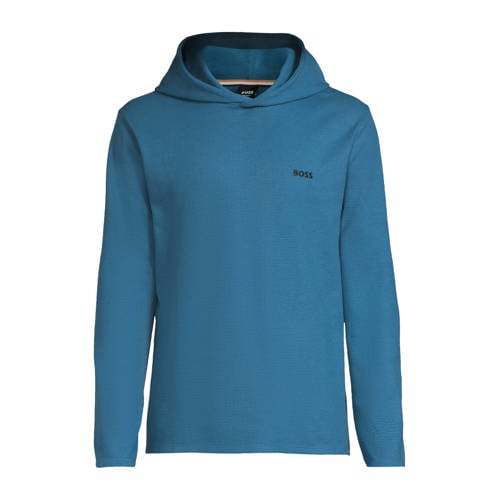 BOSS loungetop met capuchon en wafelstructuur blauw afbeelding