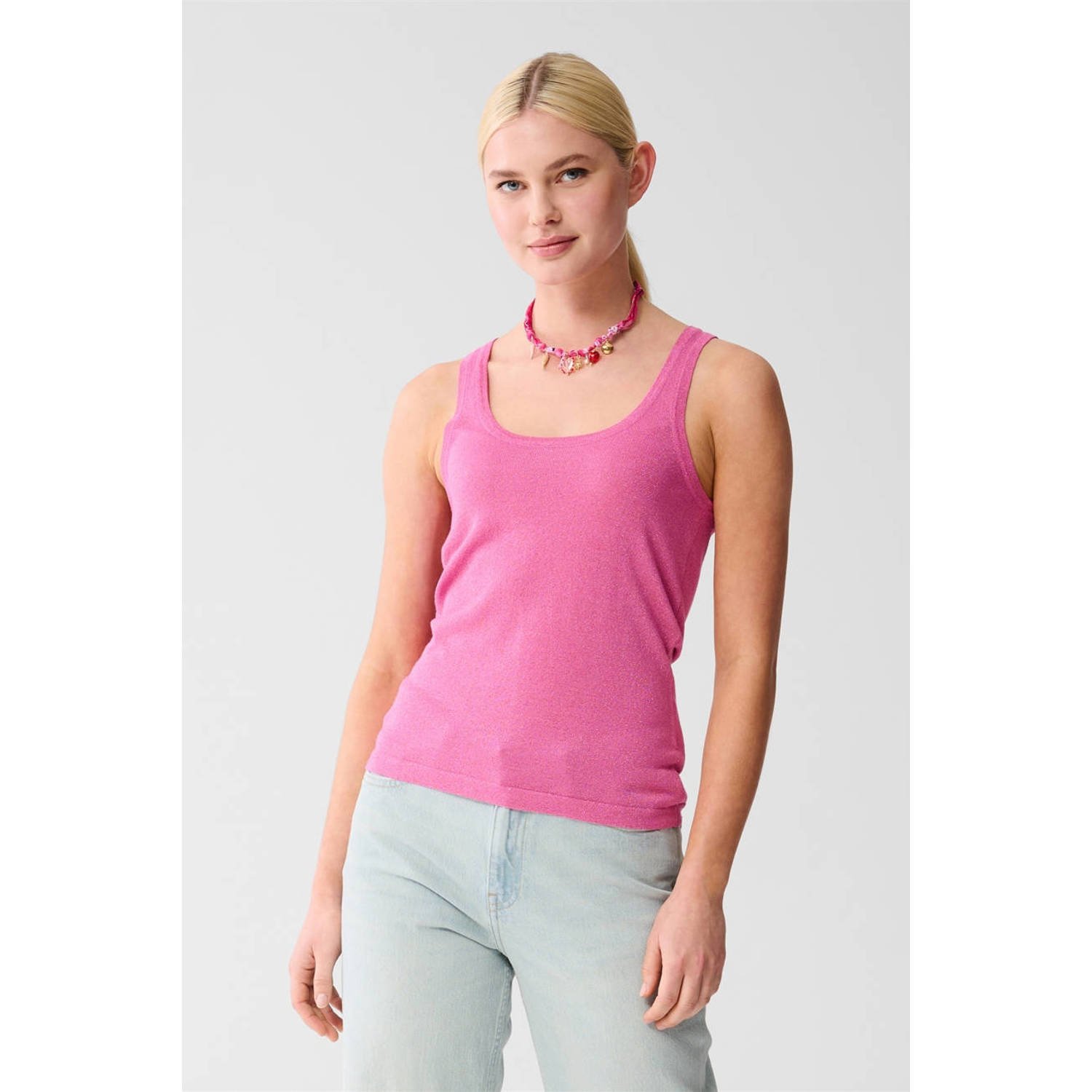 Shoeby glitter top roze met lurex