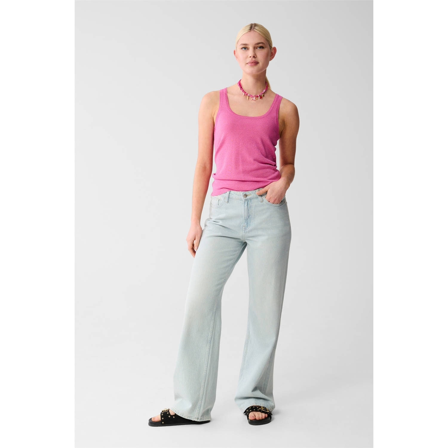 Shoeby glitter top roze met lurex