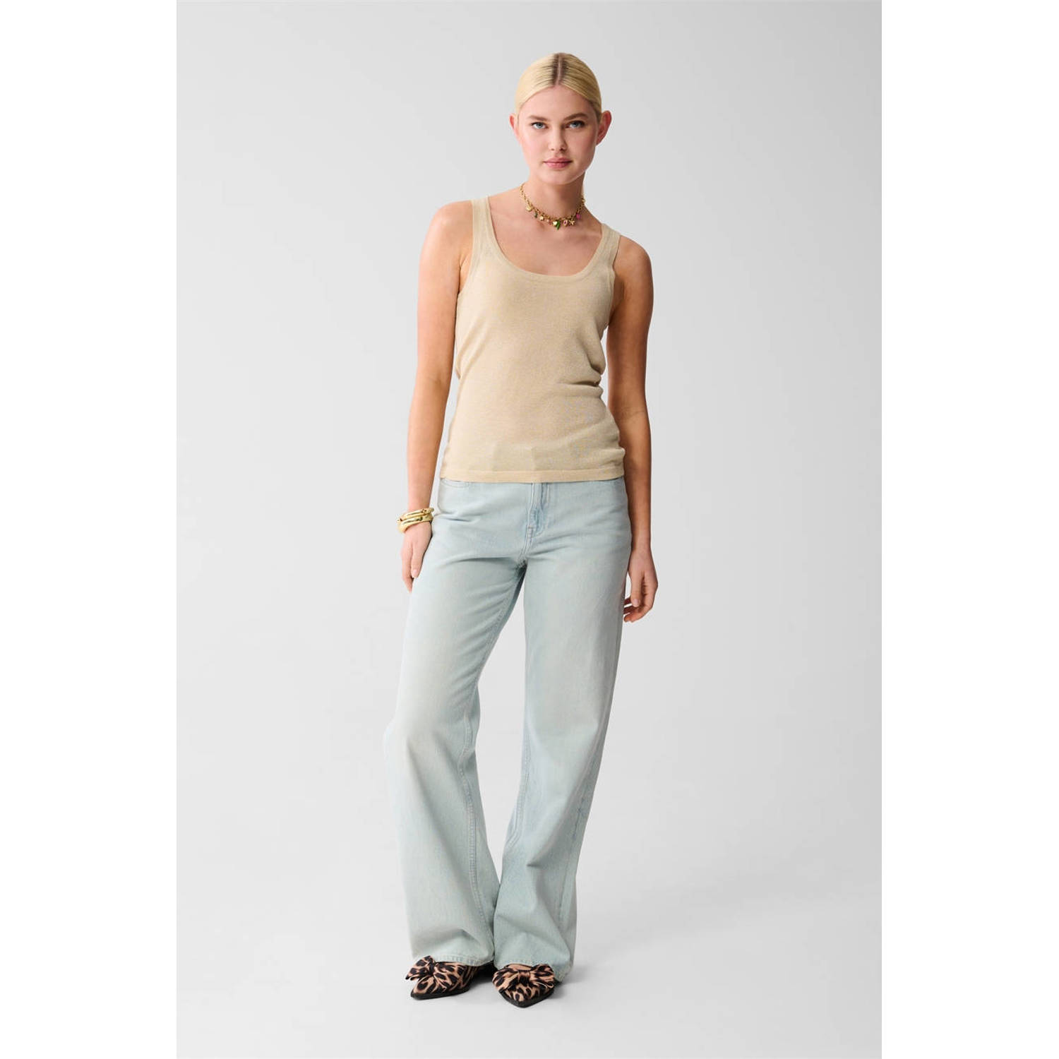 Shoeby glitter top beige met lurex