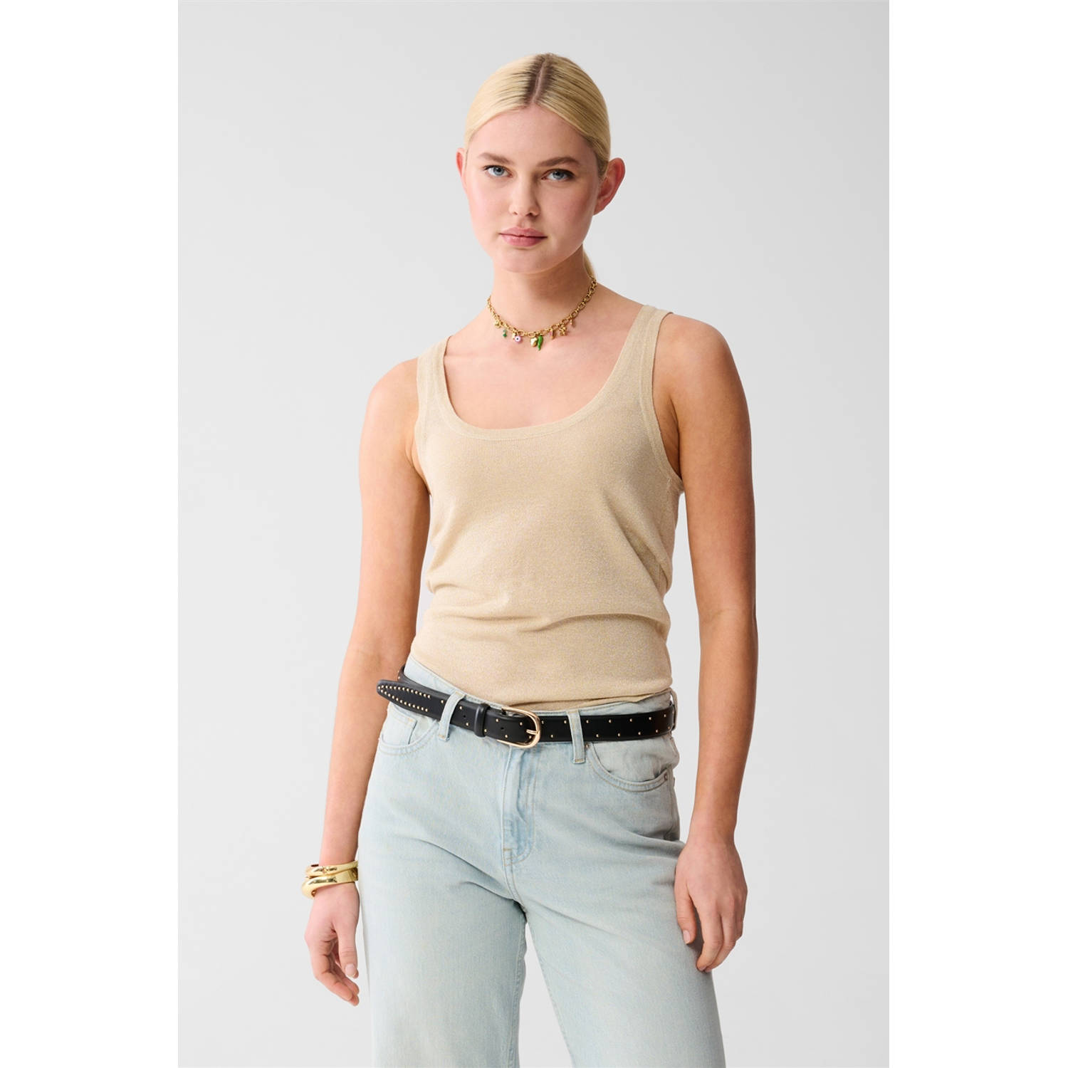 Shoeby glitter top beige met lurex