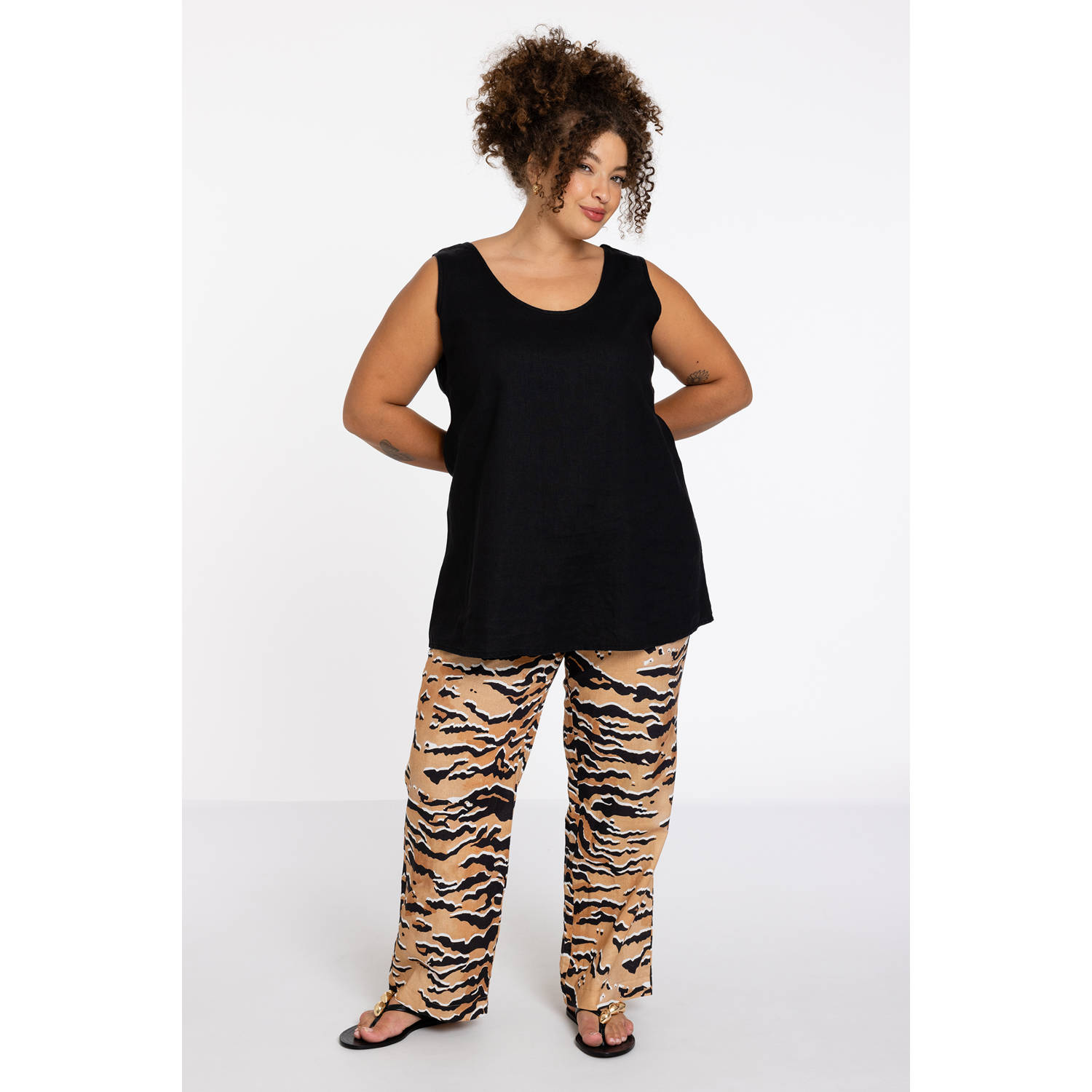 YOEK linnen straight regular waist casual broek beige