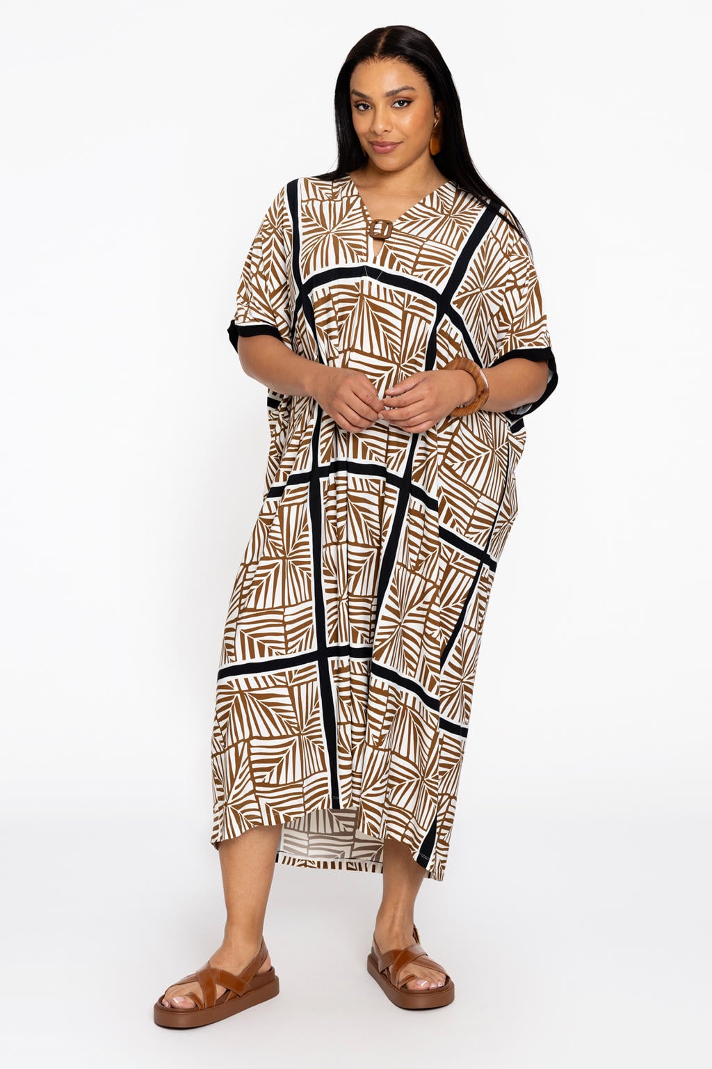 YOEK rechtvallend vest met print, Plus Size - ecru