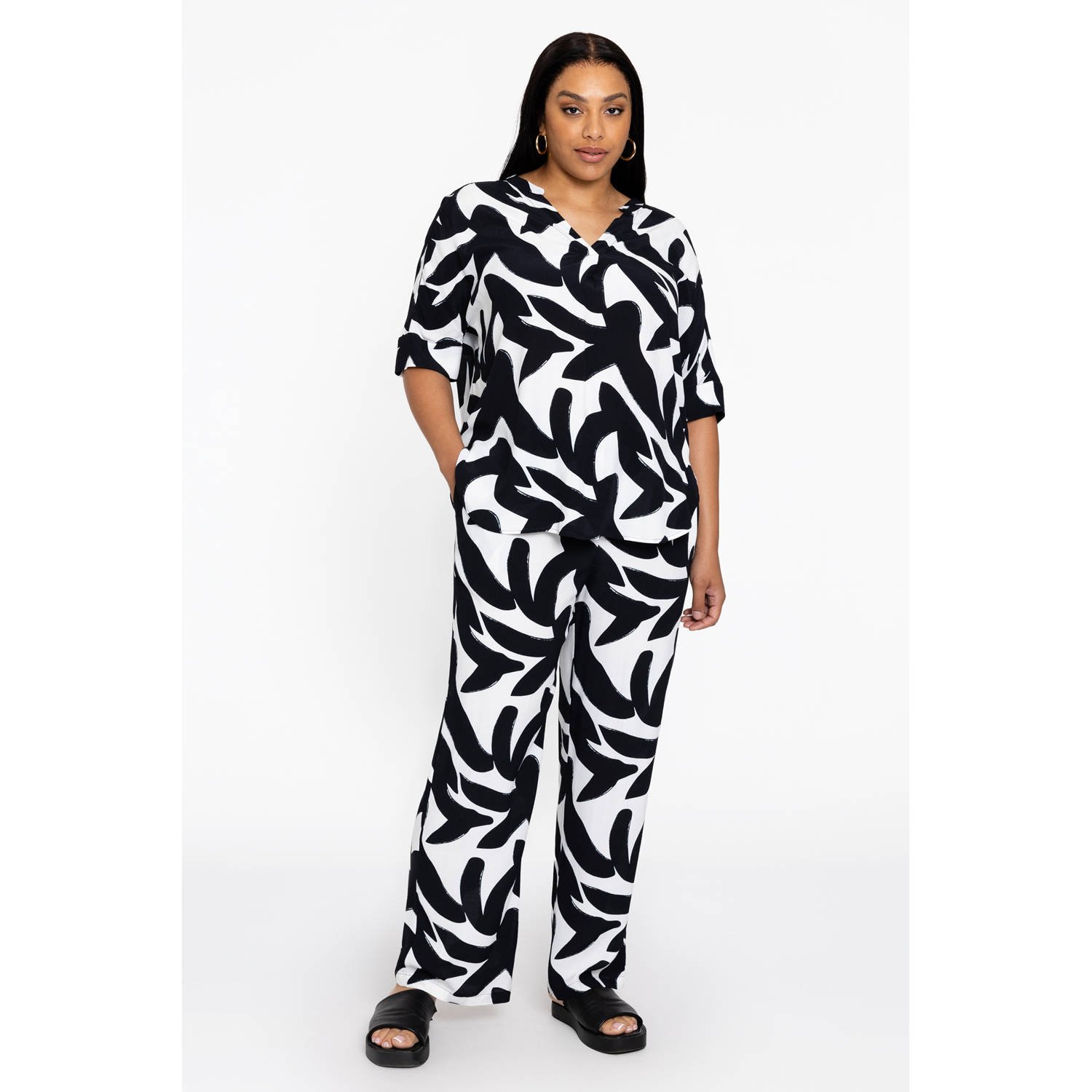 YOEK straight regular waist casual broek zwart