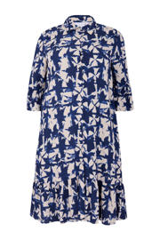 thumbnail: YOEK gebloemde jurk Plus Size met linnen - blauw