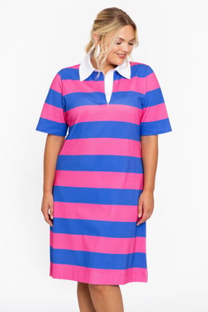 jurk met polokraag roze/blauw