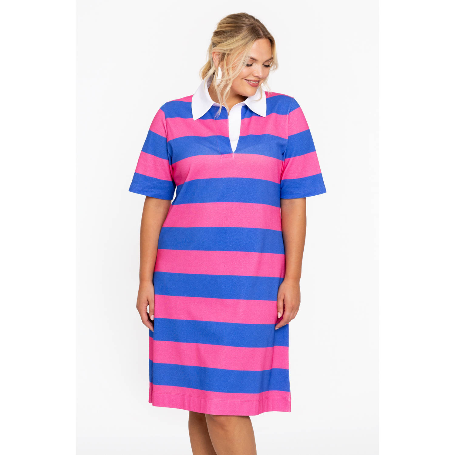 YOEK jurk met polokraag roze blauw
