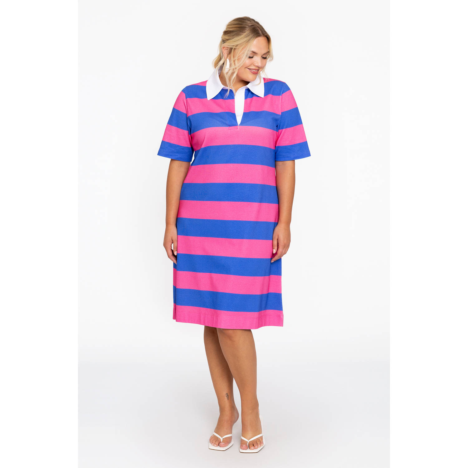 YOEK jurk met polokraag roze blauw