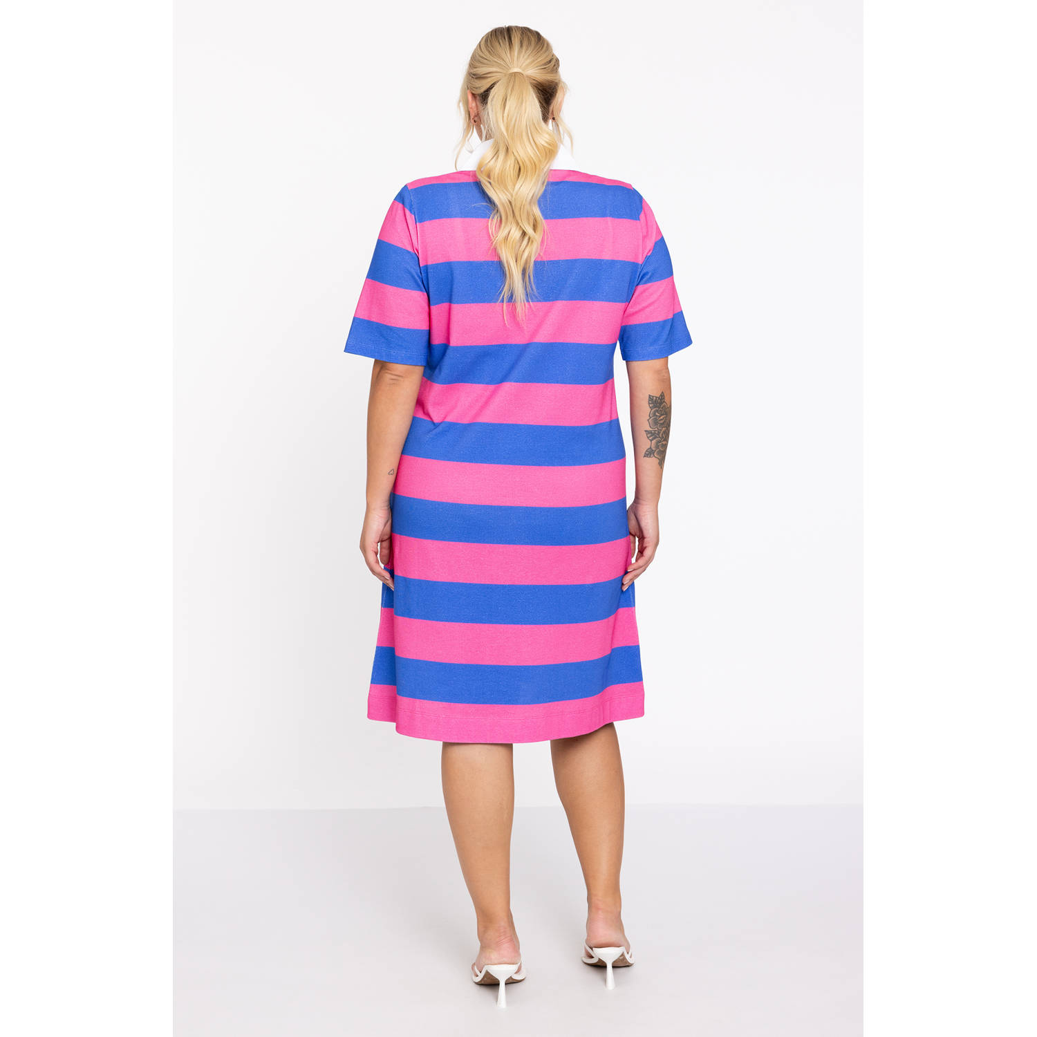 YOEK jurk met polokraag roze blauw