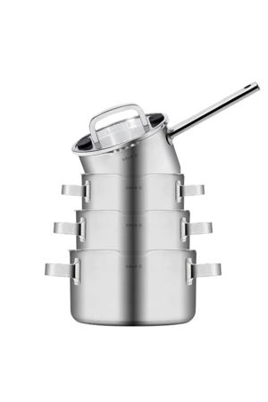 Pannenset Juvia 4-Delig RVS - Downdraft geschikt - Kookpan ø 16, 18, 20 cm & Steelpan ø 16 cm - geschikt voor alle warmtebronnen