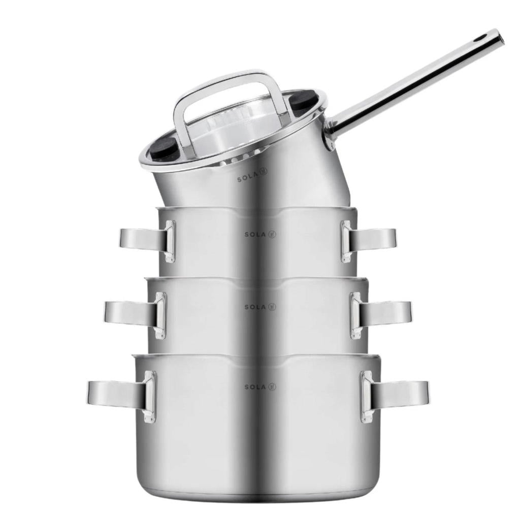 Sola Pannenset Juvia 4-Delig RVS - Downdraft geschikt - Kookpan ø 16, 18, 20 cm & Steelpan ø 16 cm - geschikt voor alle warmtebronnen