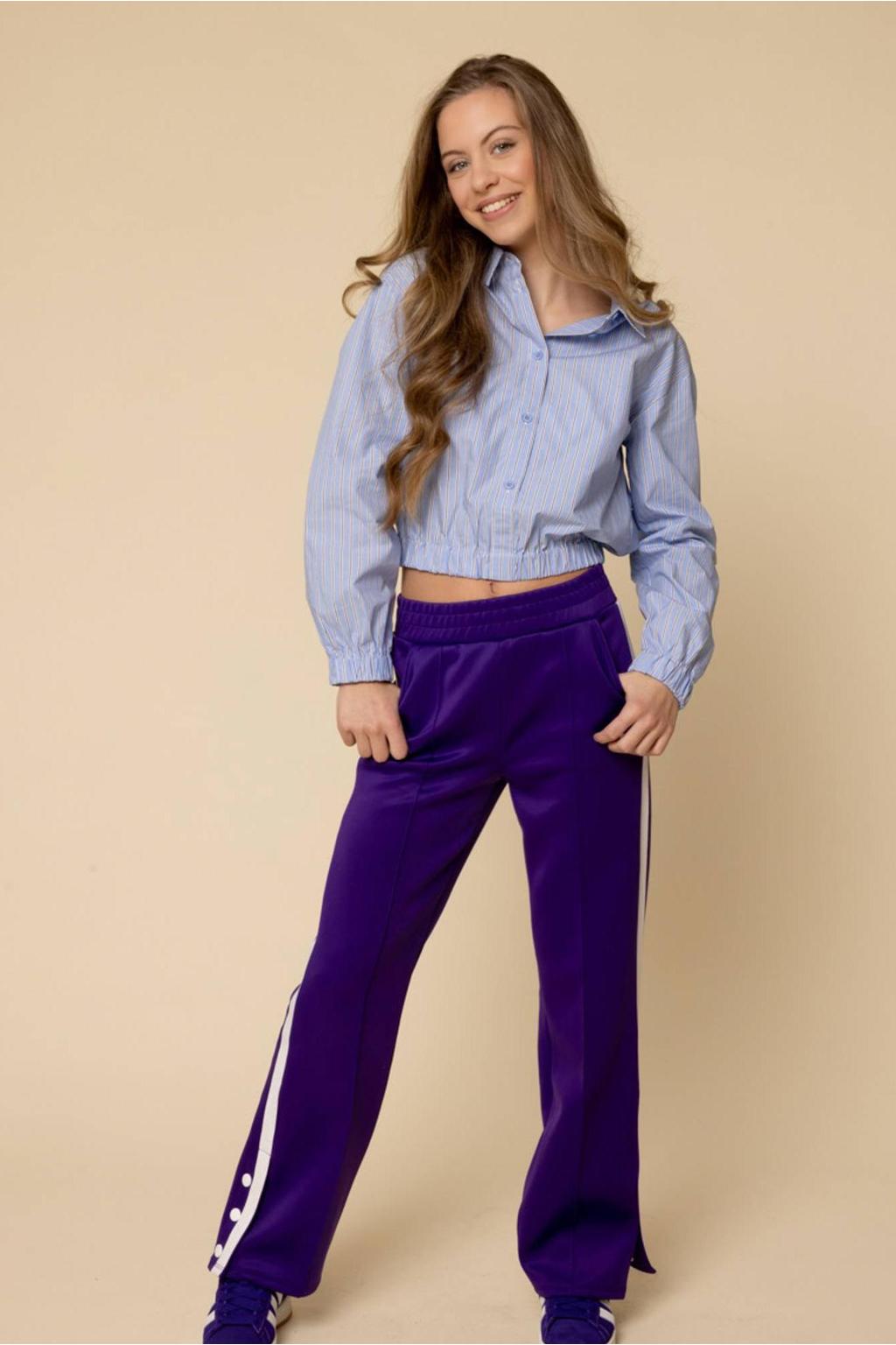 Blauwe meisjes LOOXS 10sixteen blouse van katoen met lange mouwen, klassieke kraag, knoopsluiting en elastische boord
