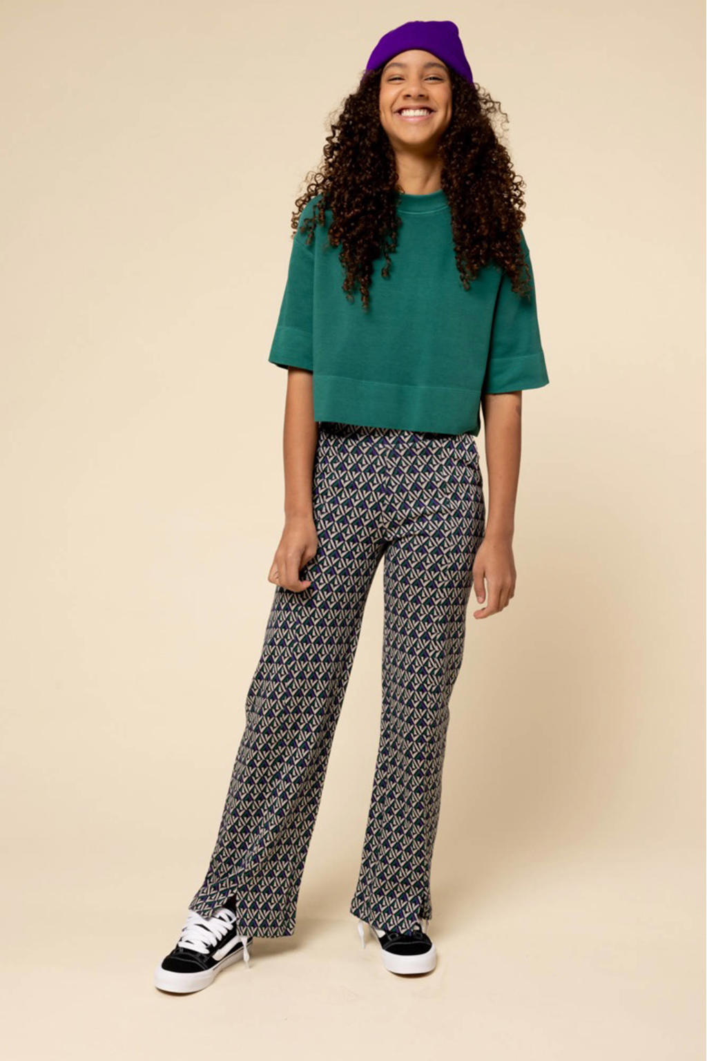 Multikleurige meisjes LOOXS 10sixteen flared broek van katoen met elastische tailleband
