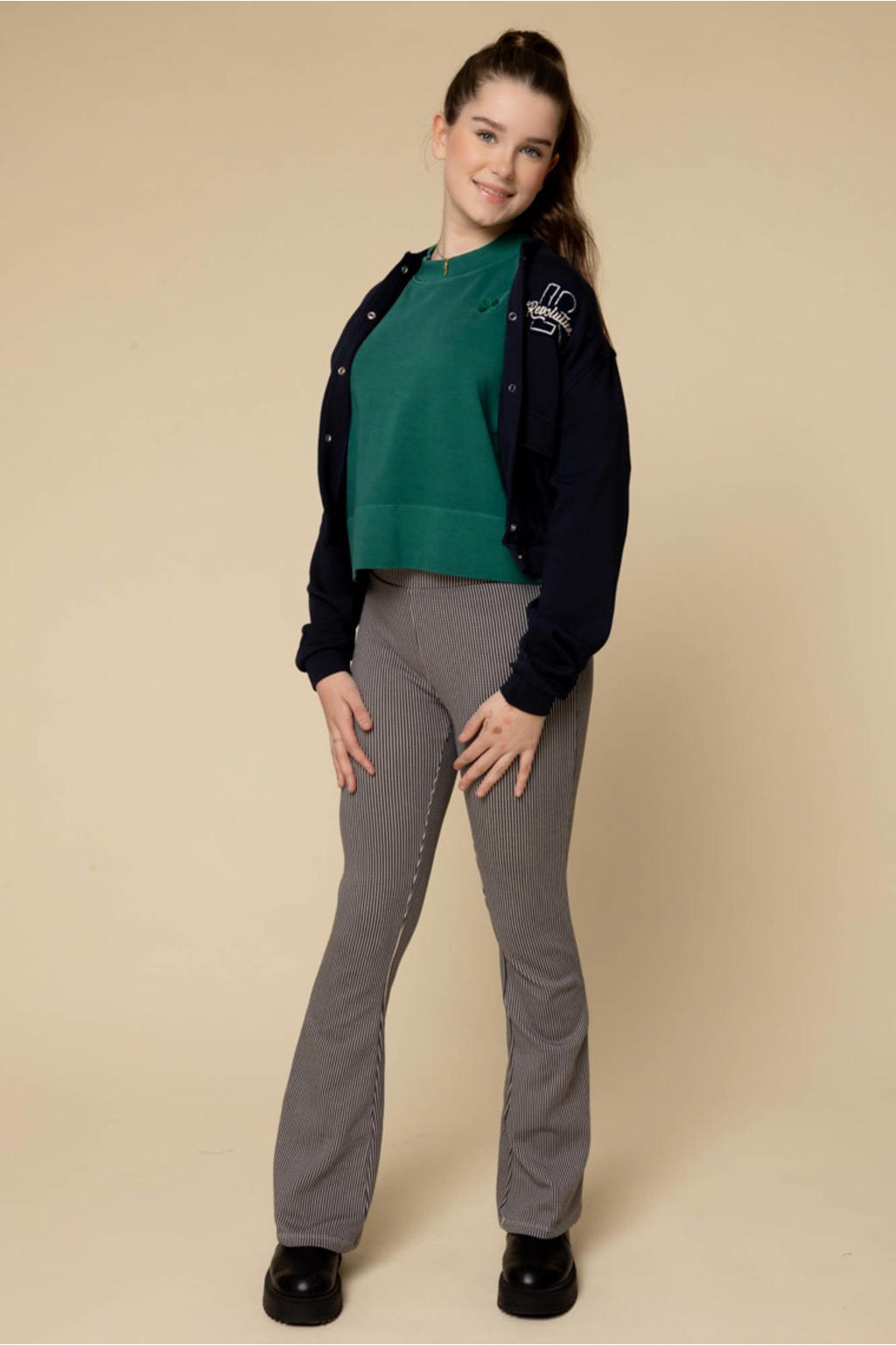 Blauwe meisjes LOOXS 10sixteen flared broek van stretchkatoen met elastische tailleband