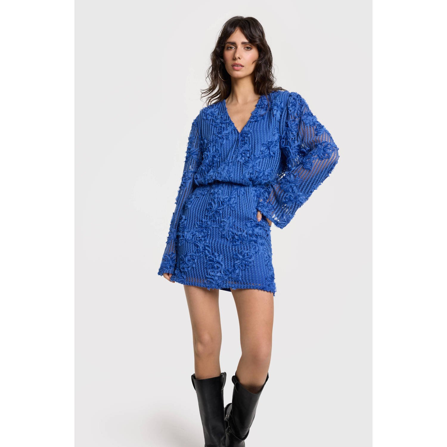 ALIX THE LABEL Dames Jurken Knitted Tape Lace Dress Blauw