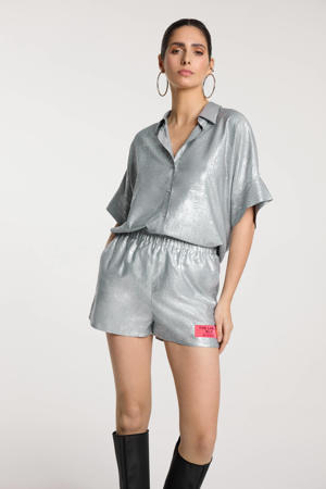 wide leg regular waist casual short zilver