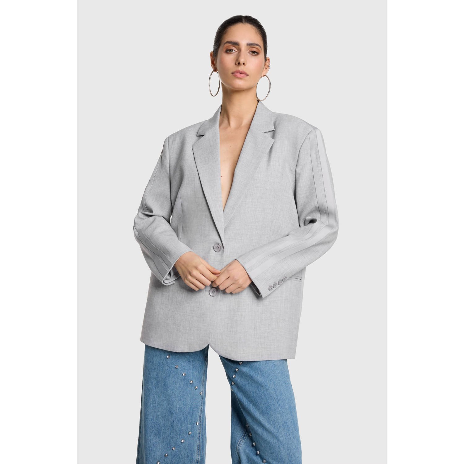 ALIX THE LABEL Dames Blazers Woven Flowy Blazer Lichtgrijs