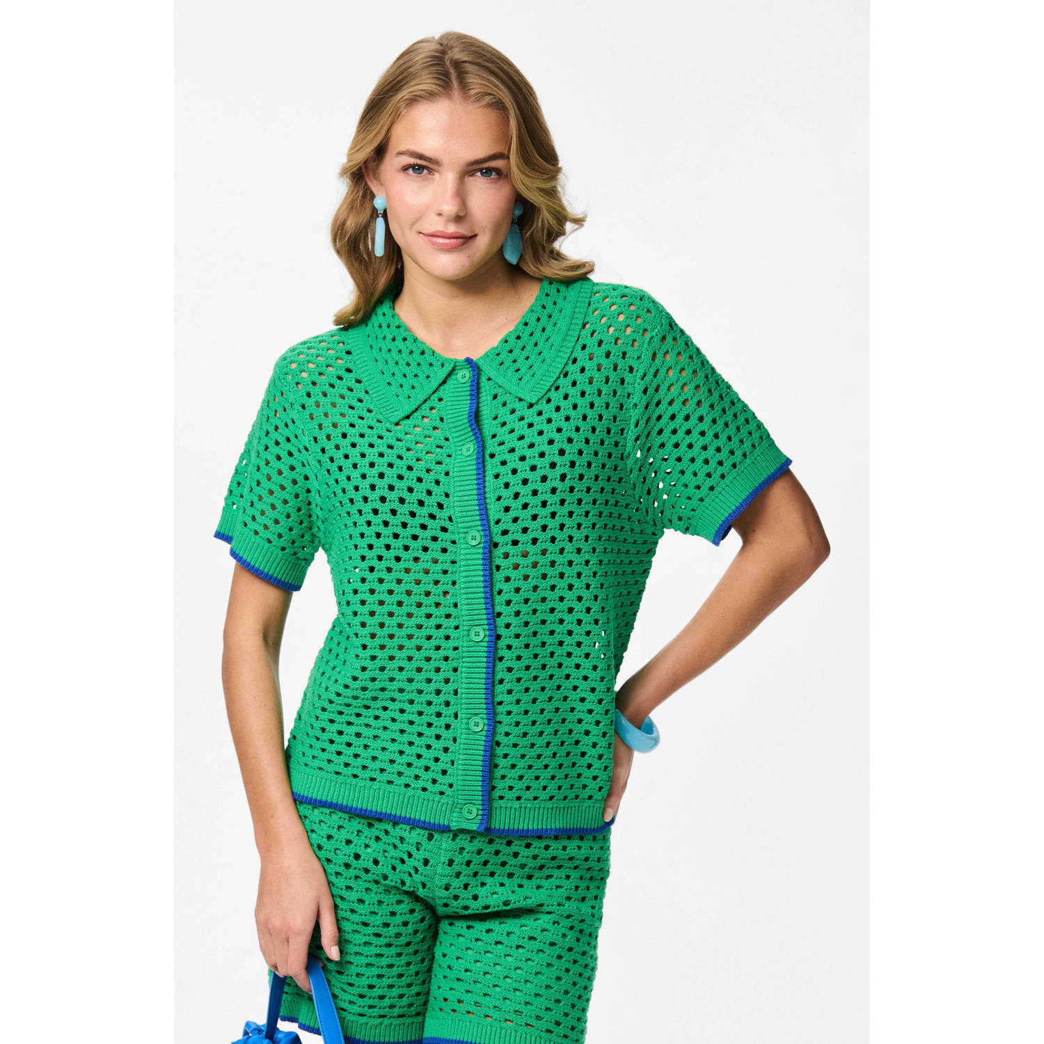 PIECES Tessa van Montfoort x Wehkamp blousetop groen crochet