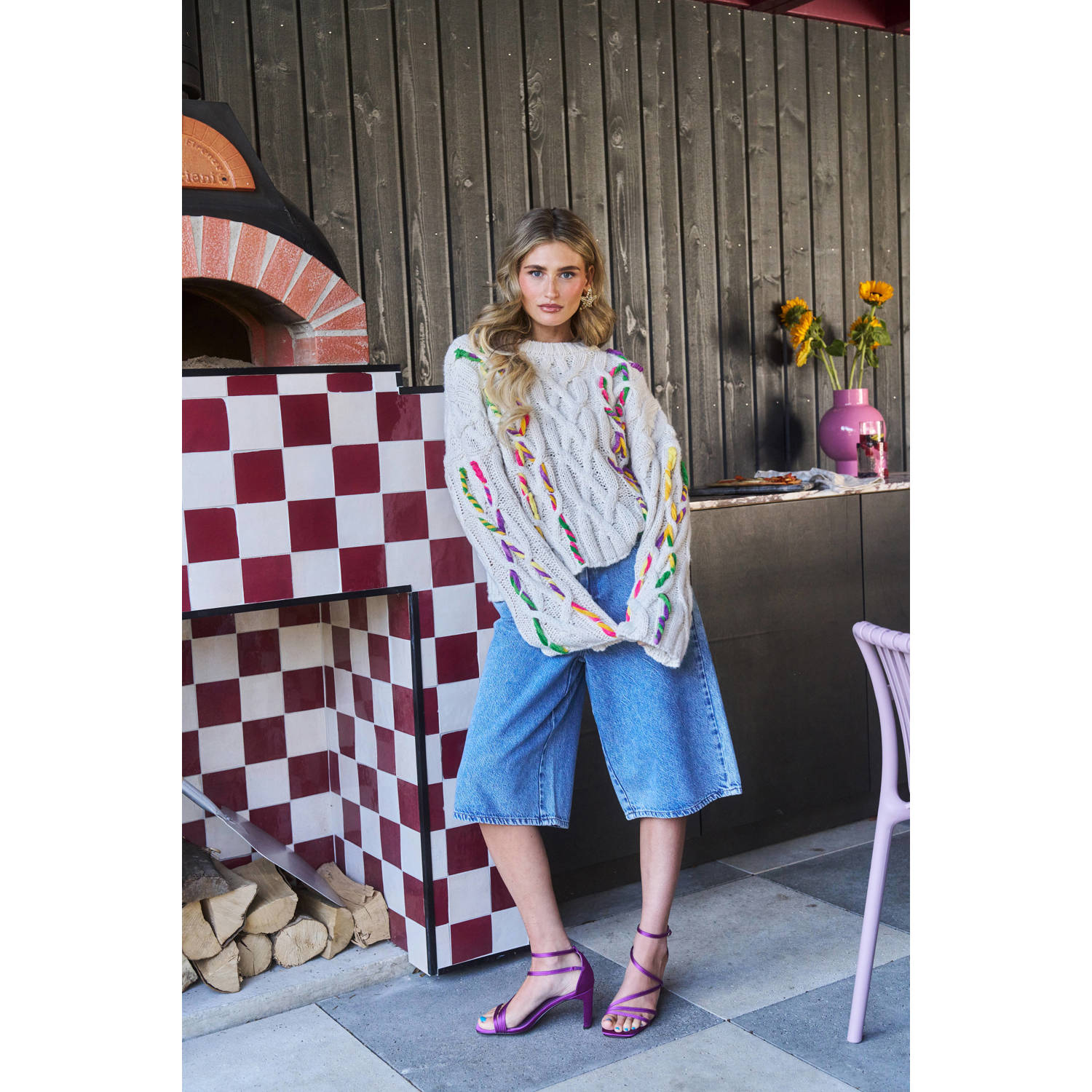 PIECES Tessa van Montfoort x Wehkamp trui ecru gebreid