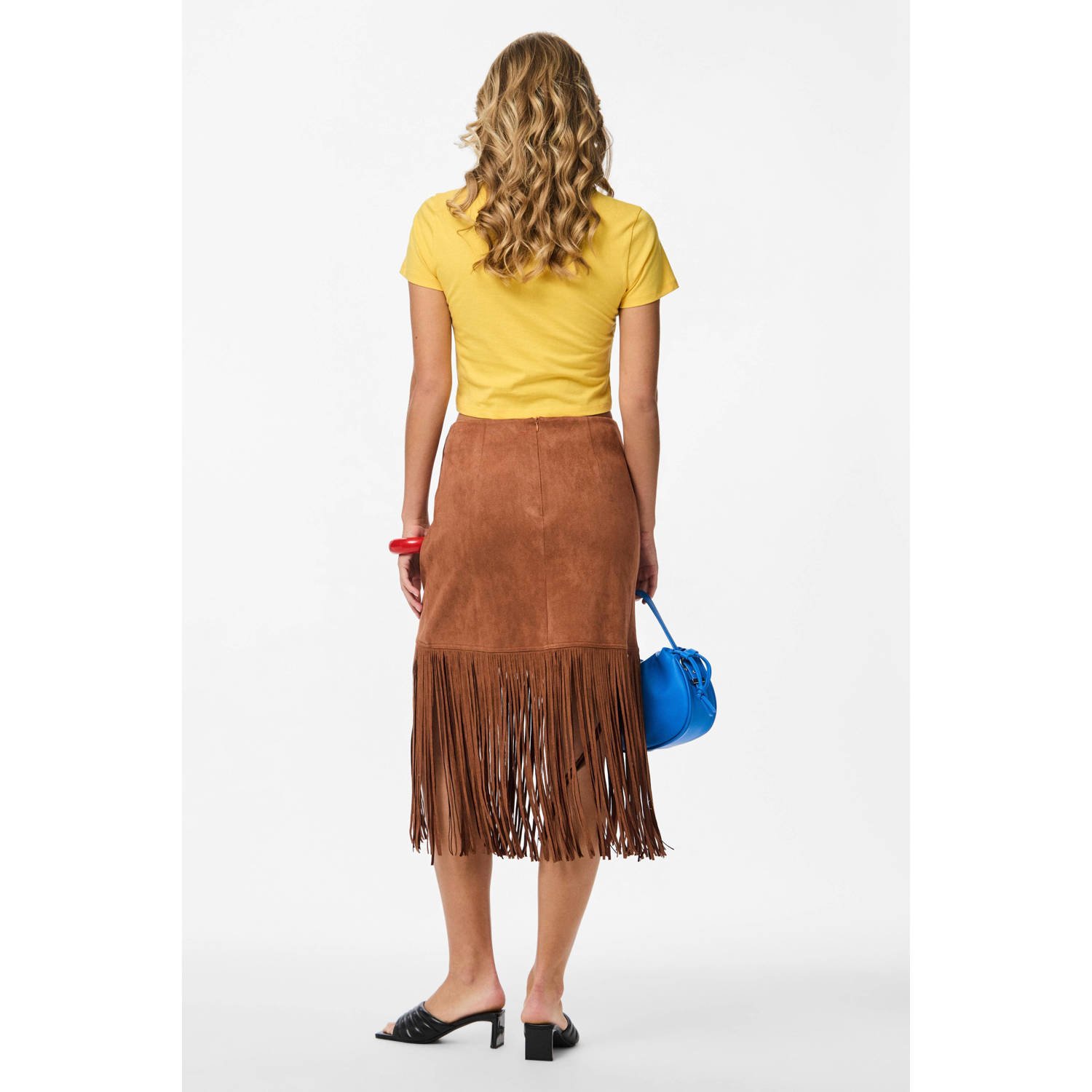 PIECES Tessa van Montfoort x Wehkamp midi rok bruin