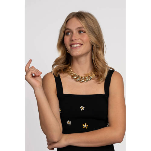 NIKKIE x Anna Nooshin top zwart met parels afbeelding