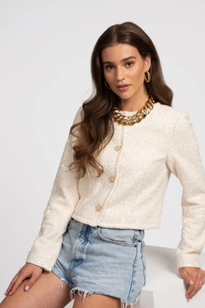 cropped blazer ecru met pailletten