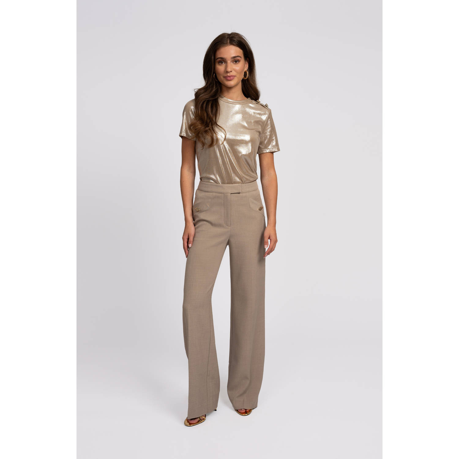 NIKKIE straight high waist broek beige